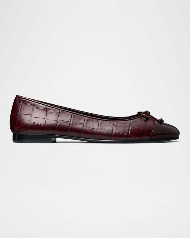 Mixed Leather Bow Cap-Toe Ballerina Flats